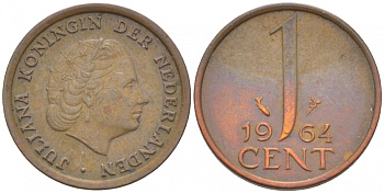 Нидерланды 1 цент 1964 Юлиана (1949-1980) KM 180 бронза 3457-1018