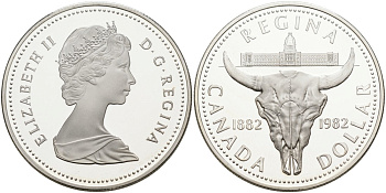 Канада 1 доллар 1982 100 лет городу Реджайна (1882-1982), королевский музей KM 133 серебро PROOF 1095-4-32