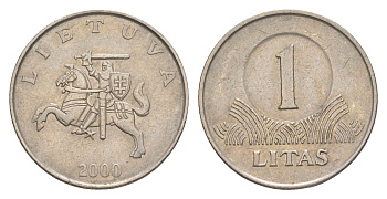 Литва 1 лит 2000 KM 111 медно-никель 4566-735