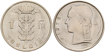 Бельгия 1 франк 1979 Belgie KM 143.1 медно-никель  UNC  4187-214