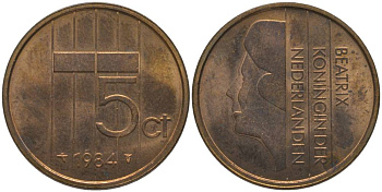 НИДЕРЛАНДЫ 5 ЦЕНТОВ 1984 БЕАТРИКС (1980-2013) KM 202 бронза 181-726