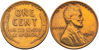 США 1 ЦЕНТ 1945 ЛИНКОЛЬН KM А132 медь цинк 218-459