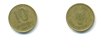 Аргентина 10 сентаво 2005 герб KM 107 алюминиевая бронза 3999-134