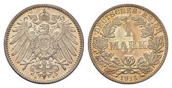 Германия 1 марка 1914 A, Вильгельм II (1888-1918) KM 14, J. 17 серебро aUNC 4626-232