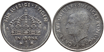 Швеция 1 крона 2002 Карл XVI Густав (1973- ) KM 894 медно-никель 4380-326