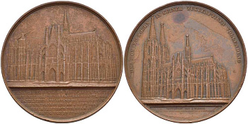Германия медаль 1855 собор в Кельне, диаметр 59,5 мм. бронза 00-00