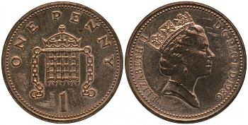 Великобритания 1 пенни 1986 Елизавета II (1952-2022) KM 935, Spink 4381 (B3) бронза UNC 181-611