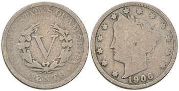 США 5 центов 1906 голова свободы KM 112 медно-никель 3336-141