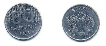 БРАЗИЛИЯ 50 КРУЙЗЕЙРО 1983 KM 594.1 сталь aUNC 51-4814