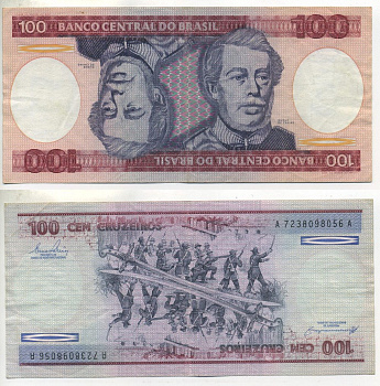 БРАЗИЛИЯ 100 КРУЗЕЙРО 1984 ПОДПИСЬ 21, ГЕОРЦОГ КАКСИАС Pick 198b бумага 7547-95-1