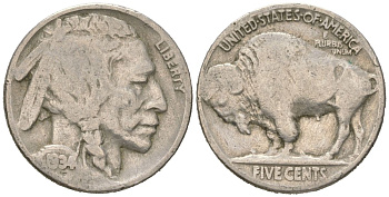 США 5 центов 1934 индеец, бизон KM 134 медно-никель 4614-1146