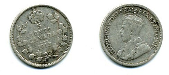 КАНАДА 5 ЦЕНТОВ 1913 ГЕОРГ V серебро 46-566