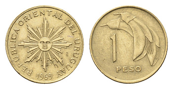 Уругвай 1 песо 1969 год-тип KM 52 алюминиевая бронза aUNC 4668-1043