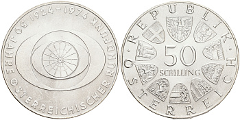 Австрия 50 шиллингов 1974 50 лет Австрийскому телевидению KM 2922 серебро aUNC 4557-326