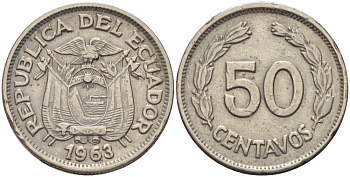 ЭКВАДОР 50 СЕНТАВО 1963 KM 81 сталь плакированная никелем 31-337