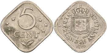 Нидерландские Антилы 5 центов 1980 Юлиана (1948-1980) KM 13 медно-никель 4364-1746