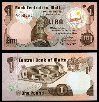 Мальта 1 лира 1967 (1979) Pick 34 b бумага UNC (пресс) 2198-21-3-1