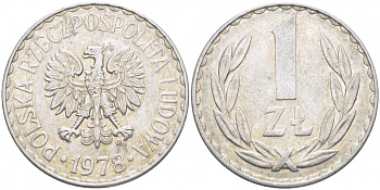 ПОЛЬША 1 ЗЛОТЫЙ 1978 MW KM 49.1 алюминий 3856-1051