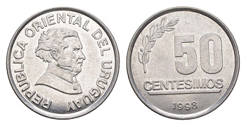 Уругвай 50 сентесимо 1998 KM 106 нержавеющая сталь UNC 4649-626