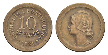 Португалия 10 сентаво 1921 KM 570 медно-никель 4658-1267