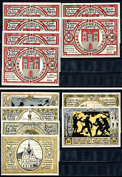 Кольдиц (Саксония) полный набор из 6 нотгельдов (50 пфеннигов) 1921 Mehl Grabowski 239.1 бумага UNC (пресс) 7555-51-1-2