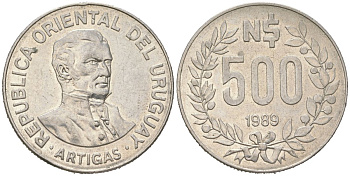 Уругвай 500 новых песо 1989 KM 98 медно-никель 4364-554
