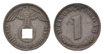 Германия 1 рейхспфенниг 1939 F KM 89, J. 361 бронза 4684-1152