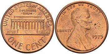 США 1 цент 1975 Линкольн KM 201 медь цинк 4115-923