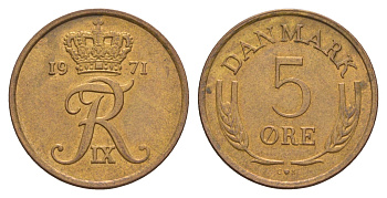 Дания 5 эре 1971 C, Фредерик IX (1947-1972) KM 848 бронза 4657-313