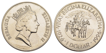 Бермудские острова (Бермуды) 1 доллар 1996 70 лет со дня рождения Королевы Елизаветы II, тираж 5.000 экземпляров KM 94 медно-никель UNC 1082-9-25