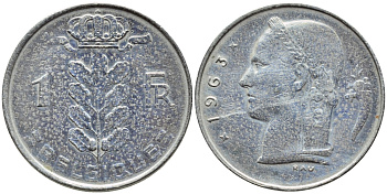 Бельгия 1 франк 1963 Belgique, Бодуэн I (1951-1993) KM 142.1 медно-никель 4388-637