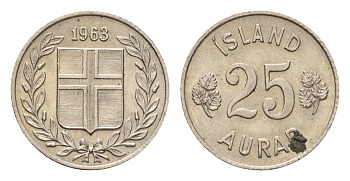 Исландия 25 эйре 1963 KM 11 медно-никель 4690-629