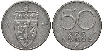 Норвегия 50 эре 1983 Улаф V (1957-1991) KM 418 медно-никель 4128-1145