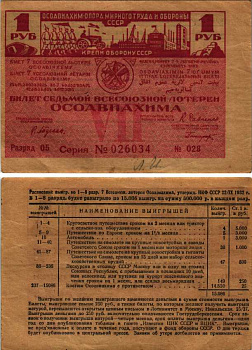 СССР 1 РУБЛЬ 1932 СЕДЬМАЯ ВСЕСОЮЗНАЯ ЛОТЕРЕЯ ОСОАВИАХИМА бумага 7214-15-1-2