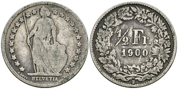 Швейцария 1/2 франка 1900 В KM 23 серебро 4576-1158