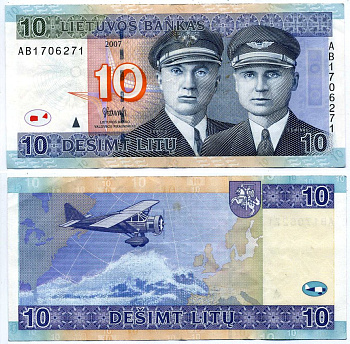 Литва 10 литов 2007 серия АВ Pick 68, Сергеев 68 бумага 2197-45-1-1