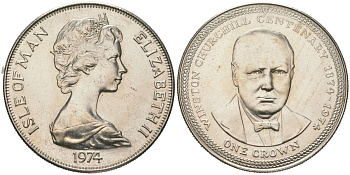 Остров Мэн 1 крона 1974 100 лет со дня рождения Уинстона Черчилля KM 30 медно-никель BU 4386-1024