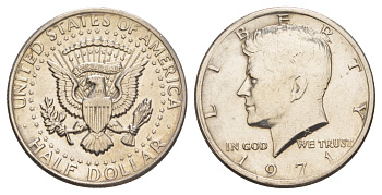 США 1/2 доллара (50 центов) 1971 Джон Кеннеди KM 202b медь плакированная медно-никелем aUNC 4131-1245