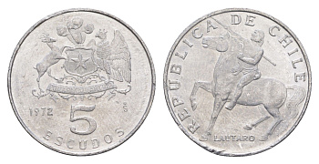 Чили 5 эскудо 1972 год-тип KM 199a алюминий UNC 4652-1037