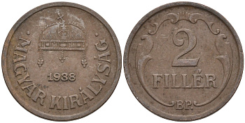Венгрия 2 филлера 1938 BP KM 506 бронза 4115-1163