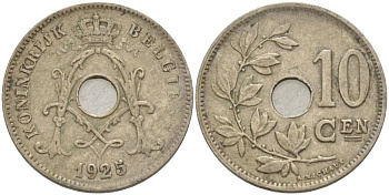 БЕЛЬГИЯ 10 САНТИМОВ 1925 BELGIE KM 86 медно-никель 4544-1221