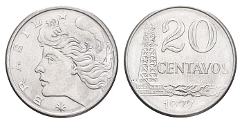 Бразилия 20 сентаво 1977 KM 579.1a нержавеющая сталь UNC 4642-1051