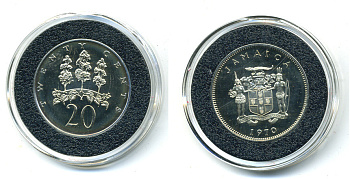 Ямайка 20 центов 1970 P, тираж 12000 экз., Франклин Минт KM 48 медно-никель PROOF 02-104-32