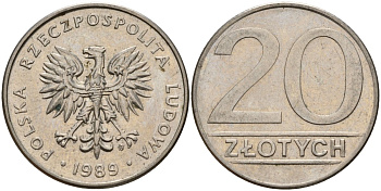 Польша 20 злотых 1989 MW Y 153.2 медно-никель 4187-742