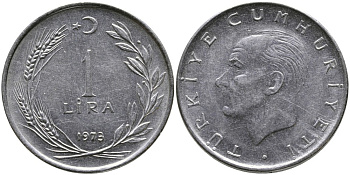 Турция 1 лира 1973 Мустафа Кемаль Ататюрк KM 889а.2 нержавеющая сталь 4178-611
