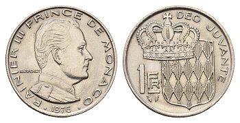 Монако 1 франк 1976 Ренье III (1949-2005) KM 140 никель aUNC 53-733