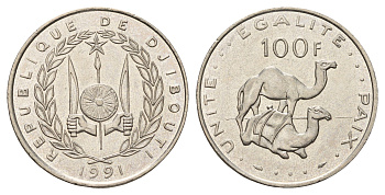 Джибути 100 франков 1991 KM 26 медно-никель UNC 4672-136