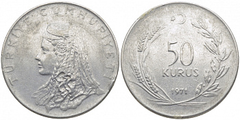 Турция 50 курушей 1971 Анатолийская невеста KM 899 нержавеющая сталь 3856-615