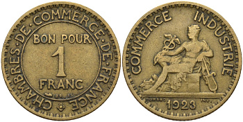 Франция 1 франк 1923 KM 876, Le Franc 218.5 алюминиевая бронза 4142-721