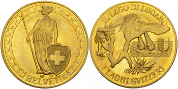 ШВЕЙЦАРИЯ МЕДАЛЬ ND СЕРИЯ ШВЕЙЦАРСКИЕ ОЗЕРА, ОЗЕРО ЛУГАНО латунь UNC 1088-6-34
